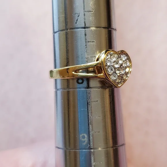 Pave Rhinestone Heart Ring In Gold Tone - Picture 3 of 4
